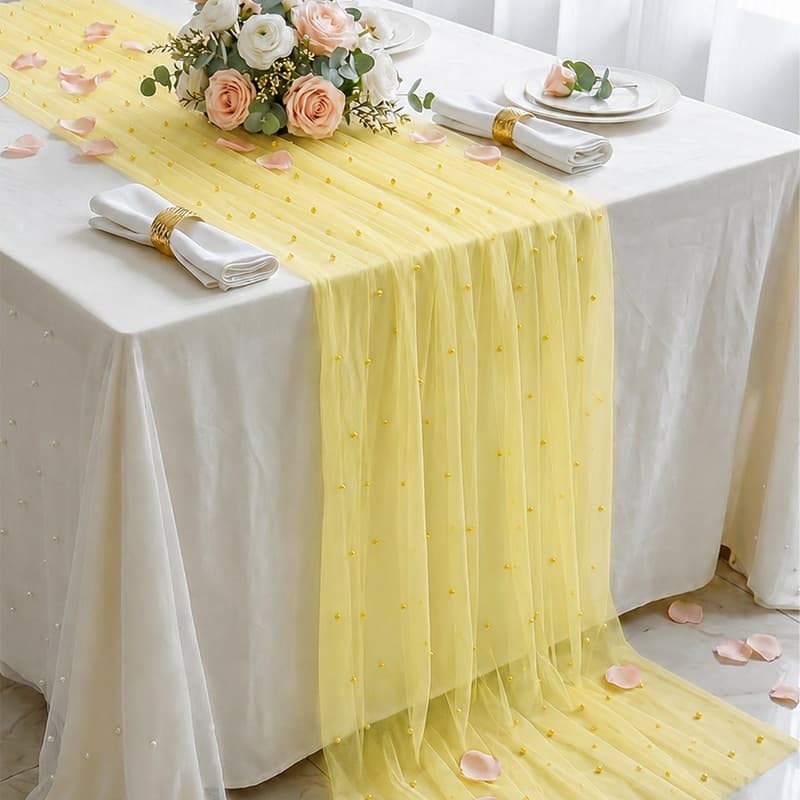 Yellow mesh beading table flag wedding banquet party restaurant atmosphere tablecloth European style dessert table long tablecloth