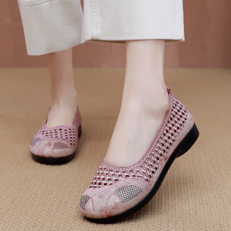 Summer Old Beijing Cloth Shoes Women's Mesh Shoes Comfortable Breathable Flat Women's Shoes for the Elderly Lightweight Comfortable Mesh Moms Shoes