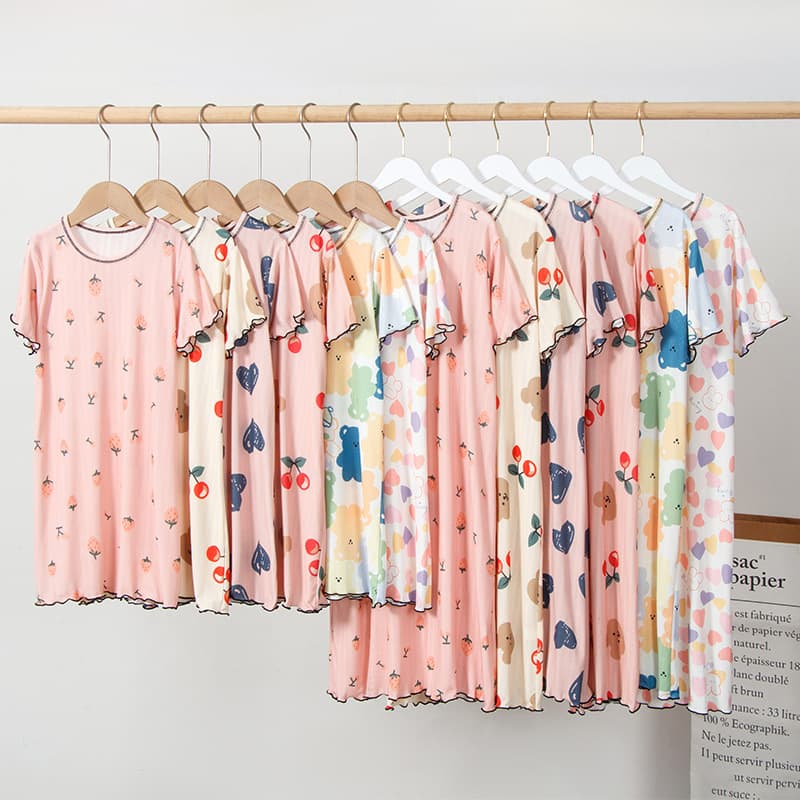 Ice Silk Cartoon Children's Sleepwear Thin Home Dress Floral Edge Mother Daughter Matching Clothes Summer Lightweight Kids' Skirt