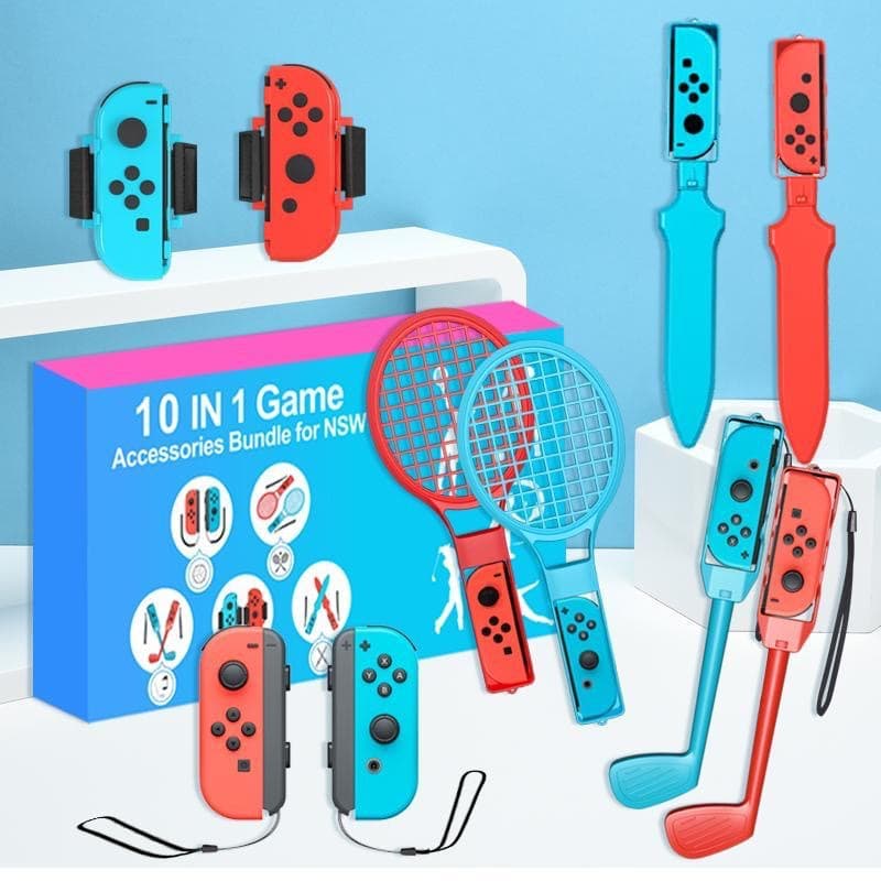 Switch Sports Accessories Motion Sports Full Set 10-in-1 Grip Wrist Strap Band Light Saber Tennis Racket