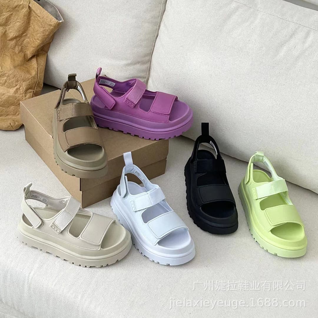 Putian G Brand New Chunky Heel Gold Magic Tape Sandals Women's Casual Beach Shoes