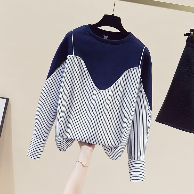W3T 2025 Early Autumn New Women's Fashion Early Spring Style Fake Two-Piece Top, Versatile Autumn Long Sleeve T-Shirt