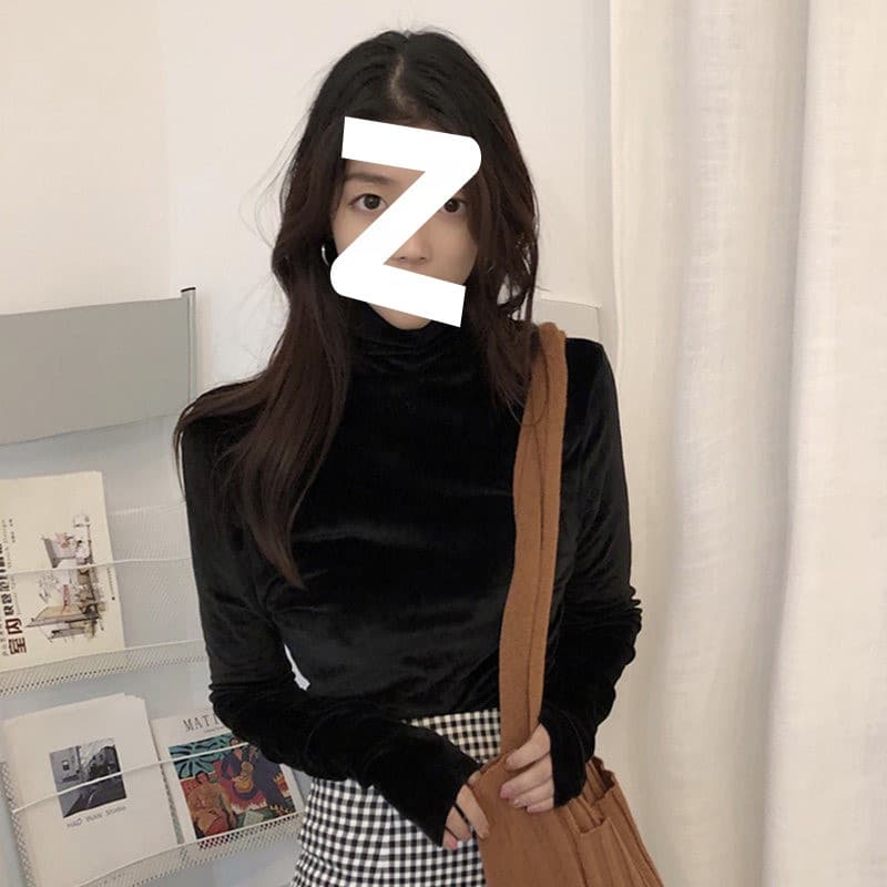 Gold velvet bottoming shirt for women in spring, spring and winter new style plus velvet thickened long-sleeved T-shirt warm inner wear high collar top