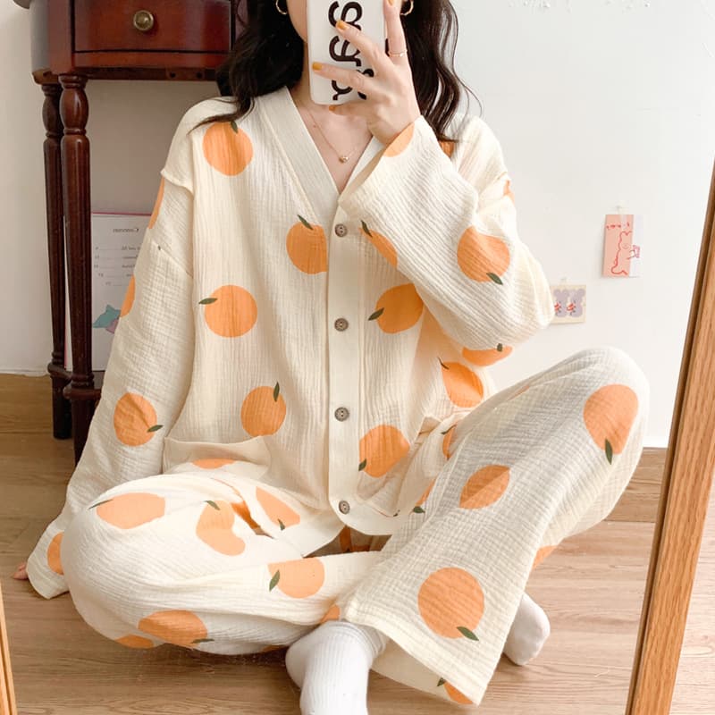 Maternity Pajamas Summer Thin Cotton Gauze Breastfeeding Nightgown for Postpartum, Sweat-Absorbing Homewear