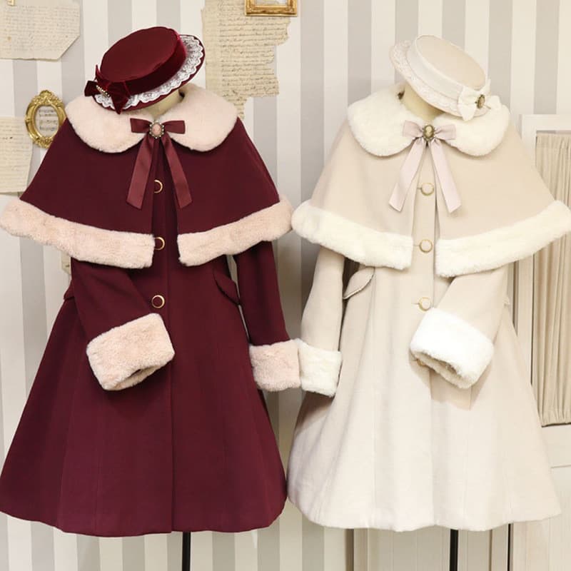 Christmas Cape Coat Two-Piece Set with Cloak, 2024 Autumn/Winter New Style, Niche Sweet A-Line Dress