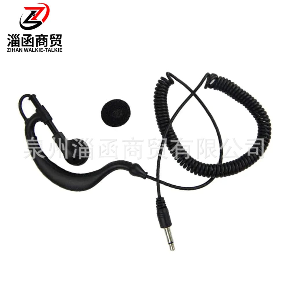 Compatible Walkie-Talkie Earpiece 3.5mm Single-Ear Coiled Earhook Earpiece External Hand Mic Single-Ear