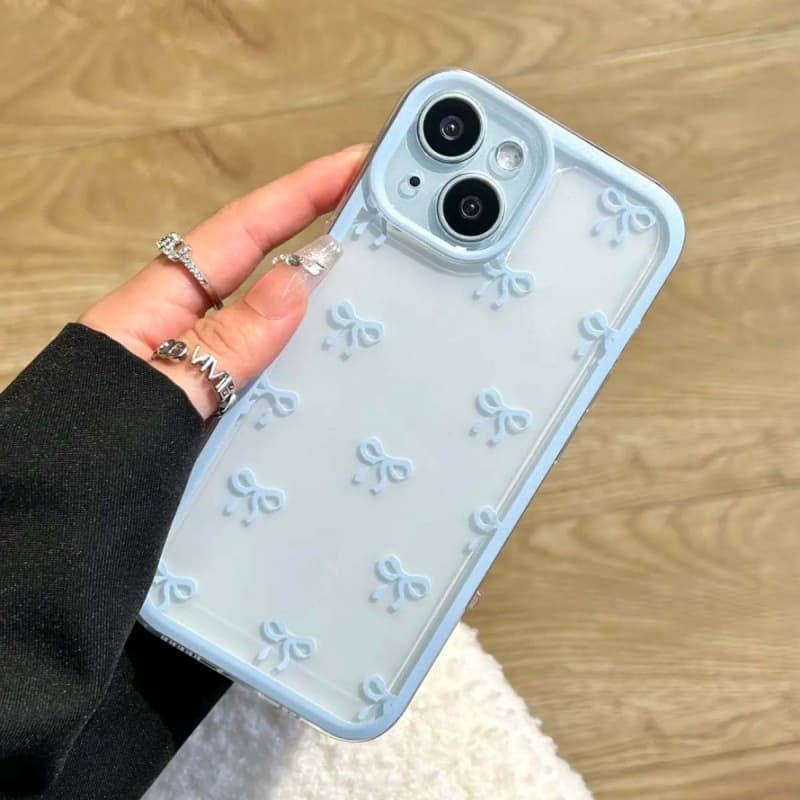 Blue small bow new style compatible with Apple iPhone 16/15 phone case, iPhone 15 Pro Max 12/11 transparent 16 Pro