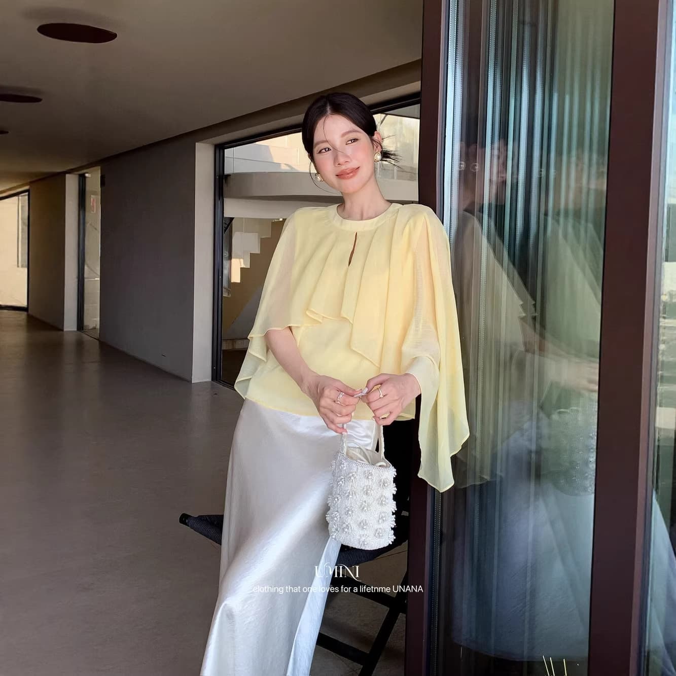 U+MINI Shisanhang UNANA New F9178 Elegant Small Woman Flowing Cape Design Chiffon Blouse