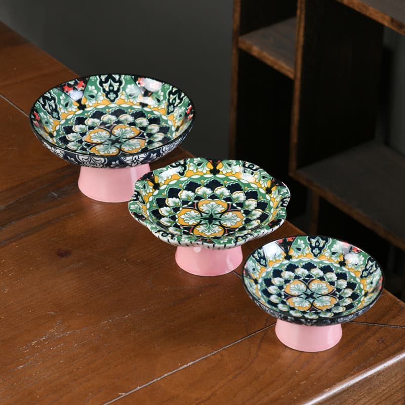 Vintage Tall Fruit Bowl Ceramic Home Offering Tray Chinese Tea Snack Stove Boiled Tea Dried Fruit Dish Exquisite Tea Snack Plate