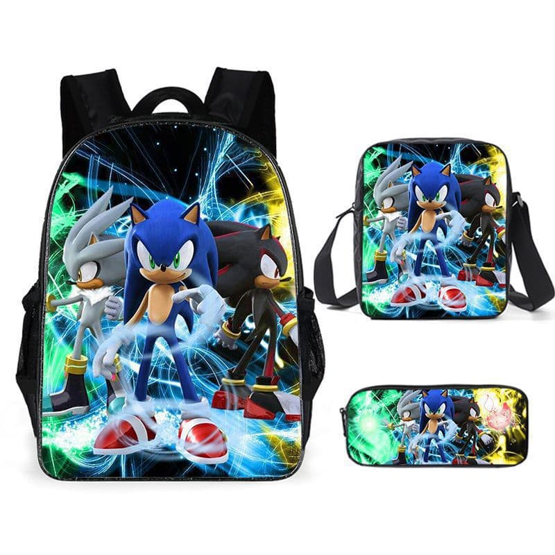 Cross-border new product Sonic primary school bag three-piece set cartoon animation backpack backpack pencil case