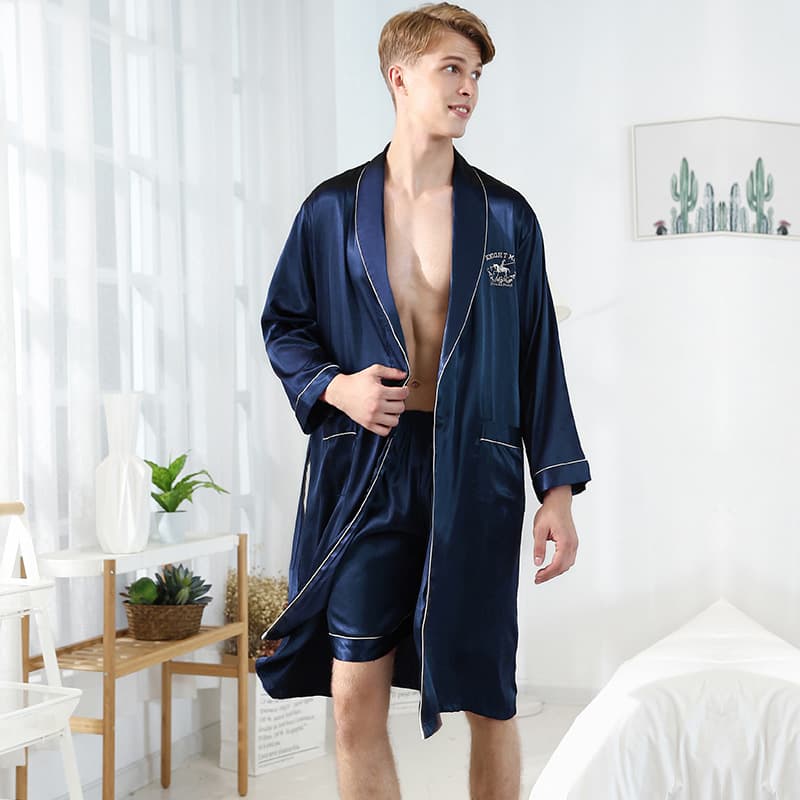 Amazon Robe Yaoting Men's Ice Silk Pajamas Summer Men's Shawl Collar Robe Sleep Pants Homewear Wholesale