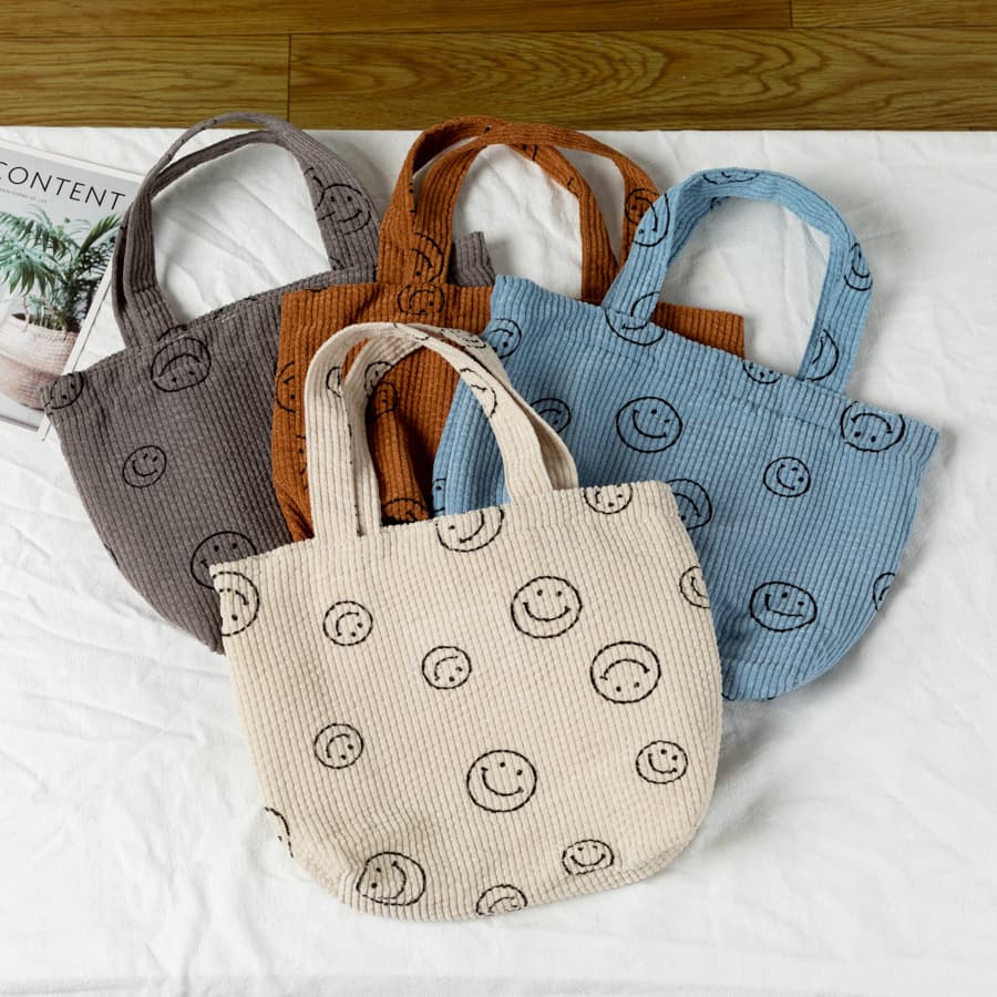 Korean-style corduroy vintage handbag, student lunch bag, commuting handbag, women's bento bag