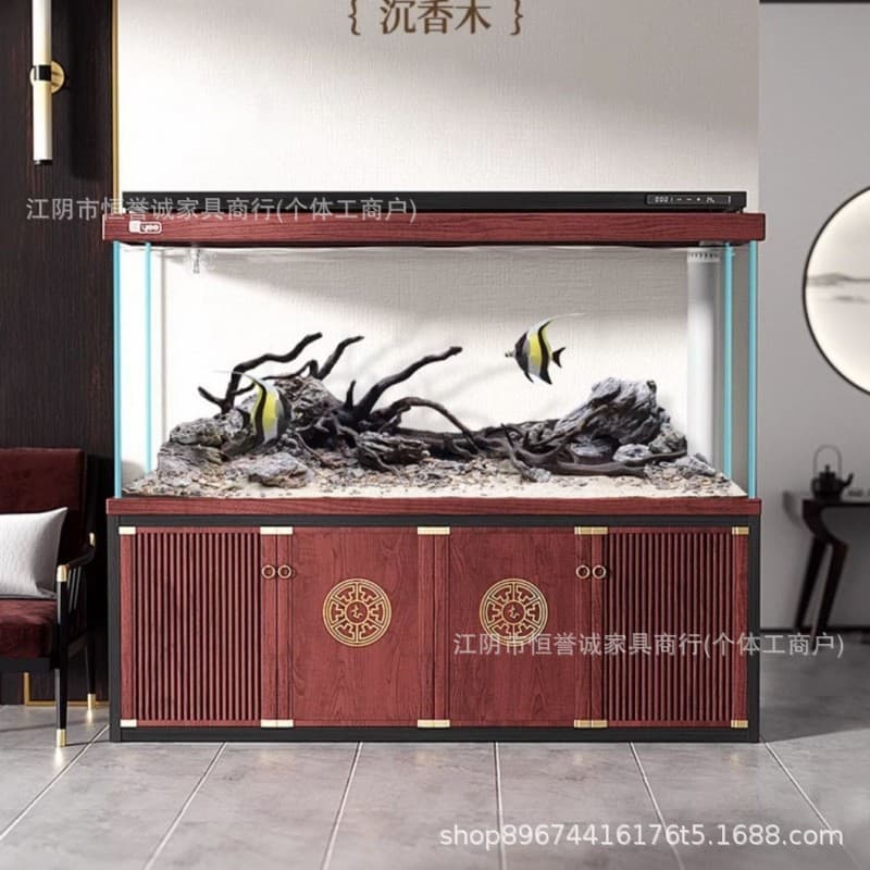 Fish tank living room large ultra-white glass aquarium household floor-standing bottom filter rice aquarium fish tank without water change