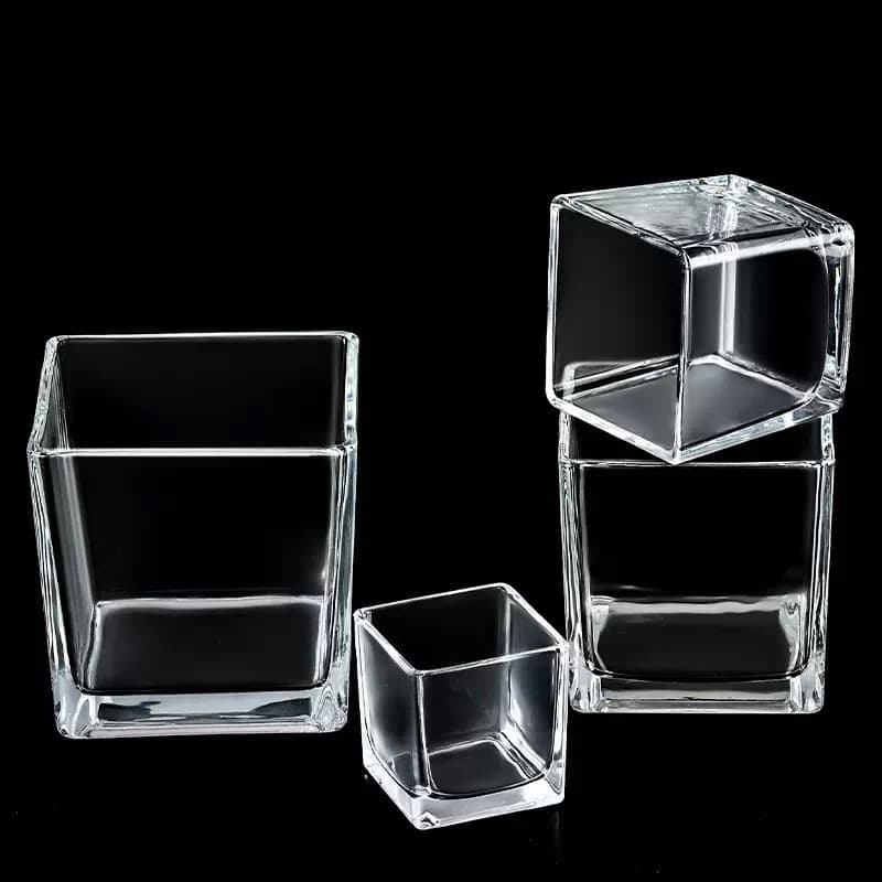 Wholesale Square Glass Vase, Four-Sided Hydroponic Flower Arrangement Square Tank, Simple Flower Pot, Creative Desktop Decoration