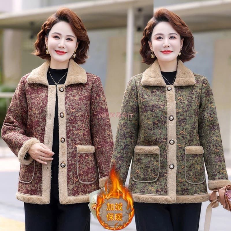Middle-Age & Elderly Winter Wear Fleece-Lined Thickened Cotton Coat Outerwear Cotton Jacket Fashion Lapel Cotton Coat New Warm Granular Fleece Wool