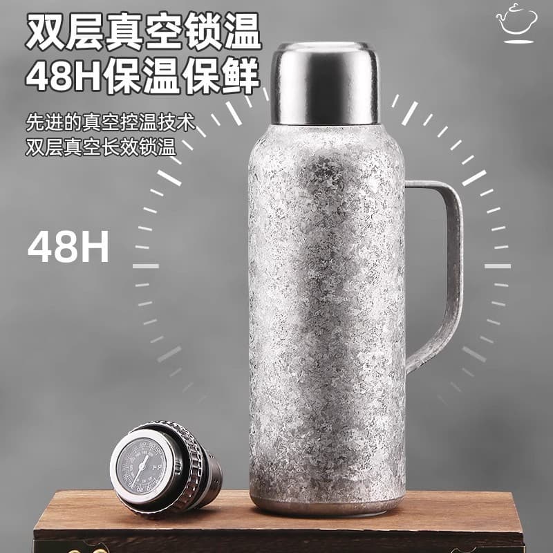 Premium Pure Titanium Double-Wall Insulated Mug, Large Capacity Titanium Vacuum Flask with Titanium Alloy Inner Liner, Tea Steeping Pot, Heirloom Quality
