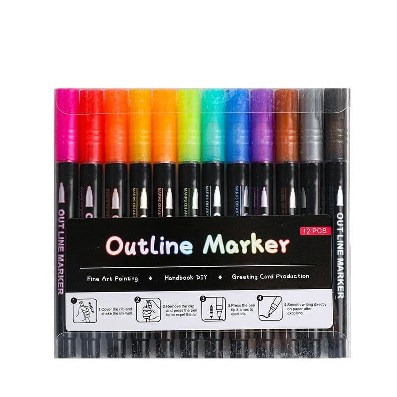 Cross-border Dreamy Dual-Line Outline Pen 48 Colors Metallic Pens DIY Colorful Journal Fluorescent Pen Christmas Greeting Card Drawing Pen