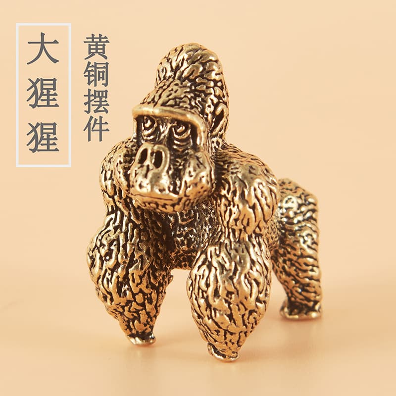 Chinese Classical Brass Gorilla Copper Ornament, Hand Play Piece, Tea Pet, Study Paperweight, Solid Pure Copper Retro Mini Sculpture
