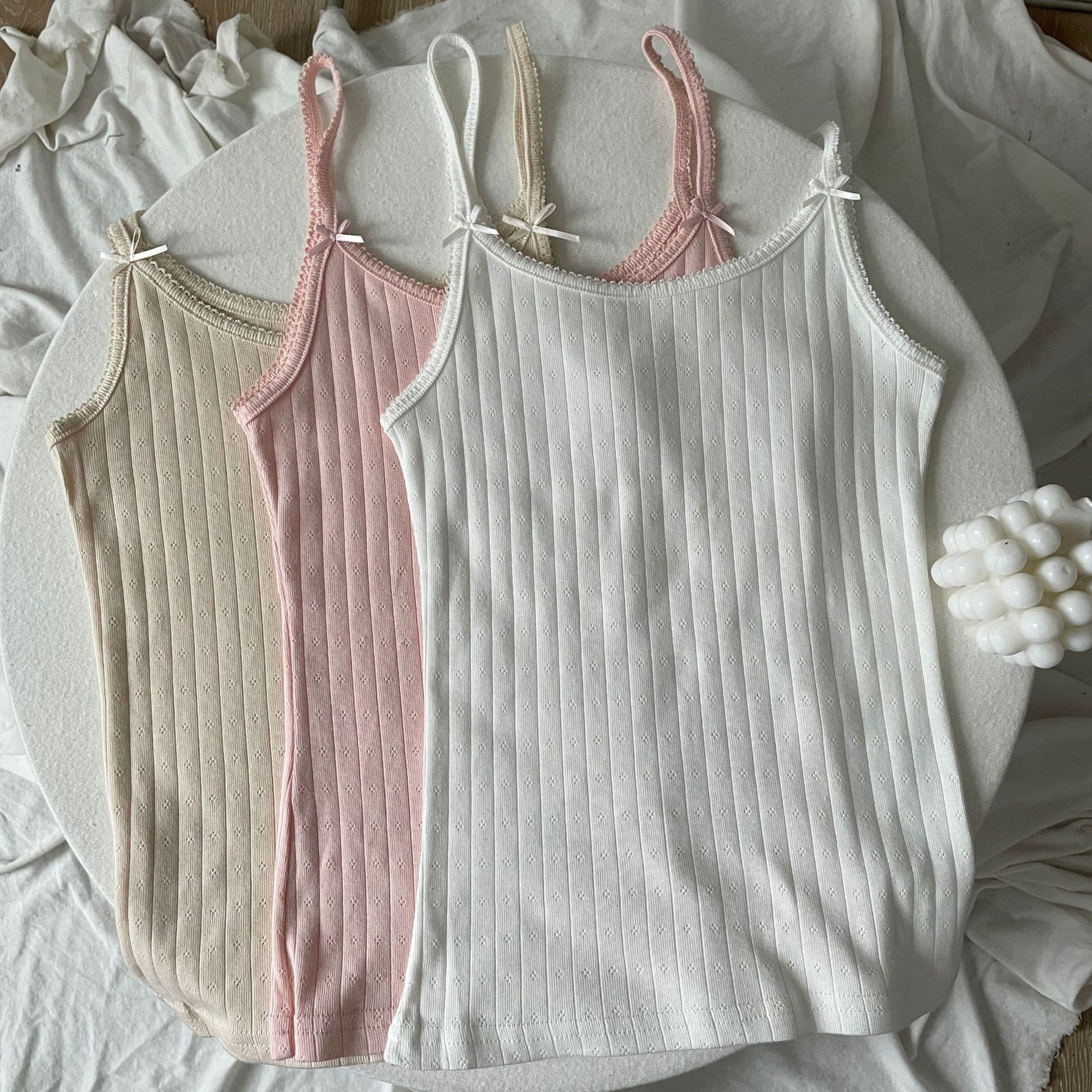 2026 Summer New BM Bow Tie Strap Camisole Women's Pure Sexy Slim Fit Base Top