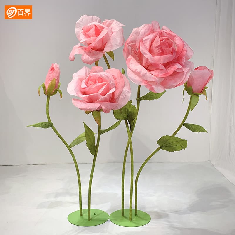 Artificial Flowers, Large Paper Flowers, Giant Paper Art Flowers, Window Display Decorations, Shopping Mall Scene Layout, Handmade Red Roses