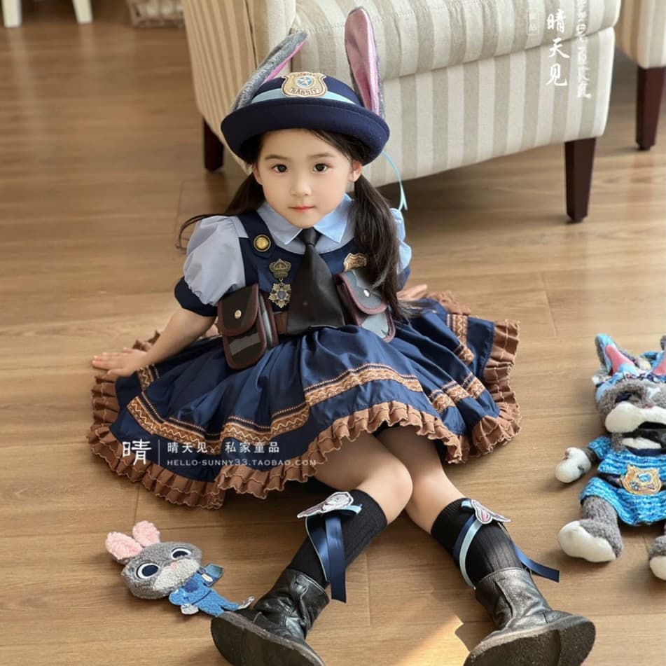 Judy Rabbit Lolita Summer Girls Dress Kids Cos Police Officer Dress Girls Judy Festival Gown 6