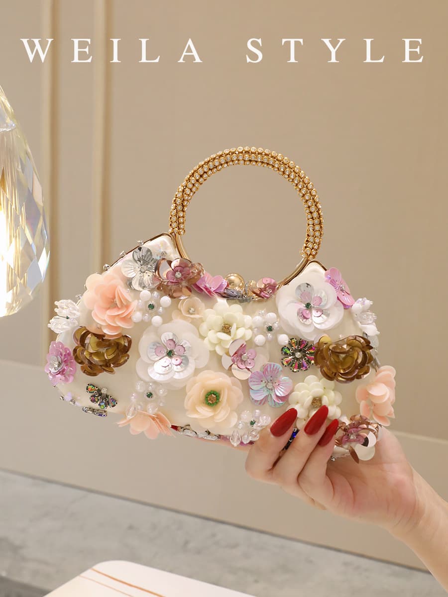 Crossbody Handbag Qipao Bag Evening Party Bag Floral Sequin Bag Wedding Bride Handbag Bridesmaid Makeup Bag