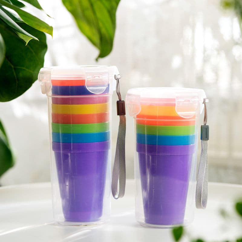 9-Piece Travel Portable Rainbow Cup Set Plastic Cup Outdoor Picnic Outing Drinking Cup Tea Cup Beverage Cup