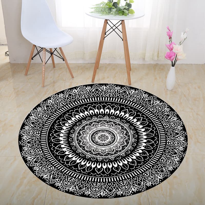 Cross-border Halloween Black and White 3D Stereo Visual Round Rug Bedroom Sofa Living Room Absorbent Illusion Trap Floor Mat