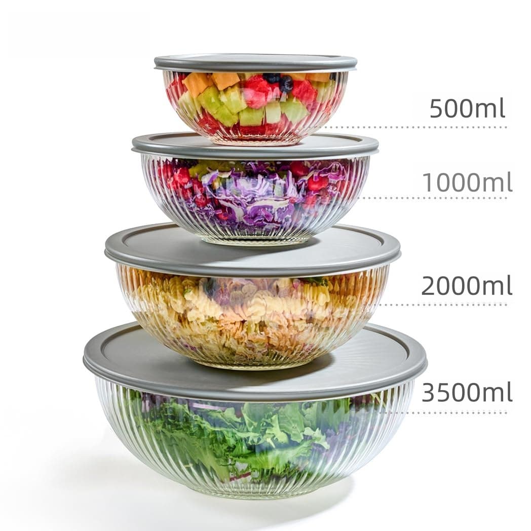 Amazon Salad Bowl Set Striped Salad Bowls High-Temperature Resistant High Borosilicate Glass Bowls Oven Safe Mixing Bowl Set