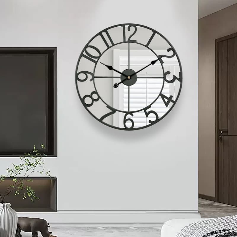 European-style Simple Living Room Clock, Iron Fashion Mirror Wall Clock, Digital Clock Mirror Dual-Purpose Silent Clock