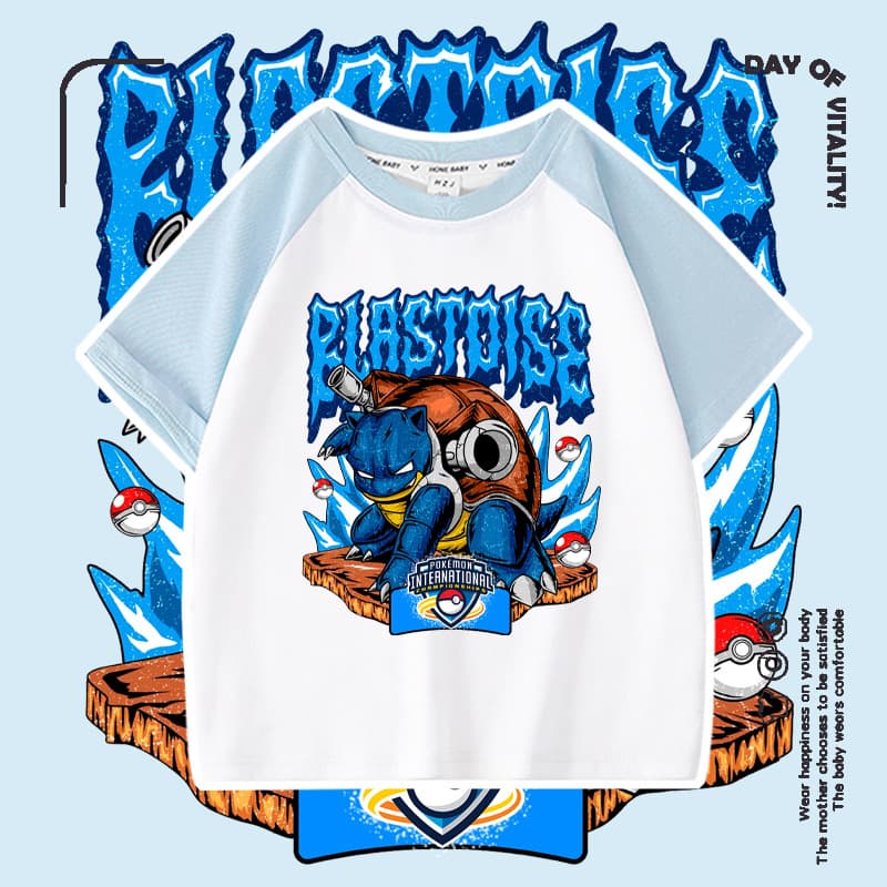 Cross-border New Children's Raglan Short Sleeve T-Shirt Little Elf Squirtle Cartoon Cotton Top Summer