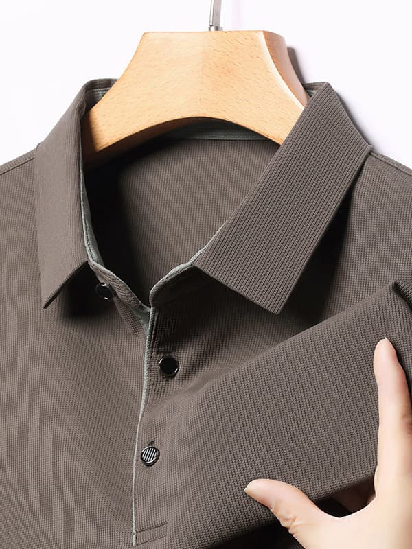 Popular cross-border off-site short-sleeved T-shirt summer loose casual solid color middle-aged men high-end seamless lapel top