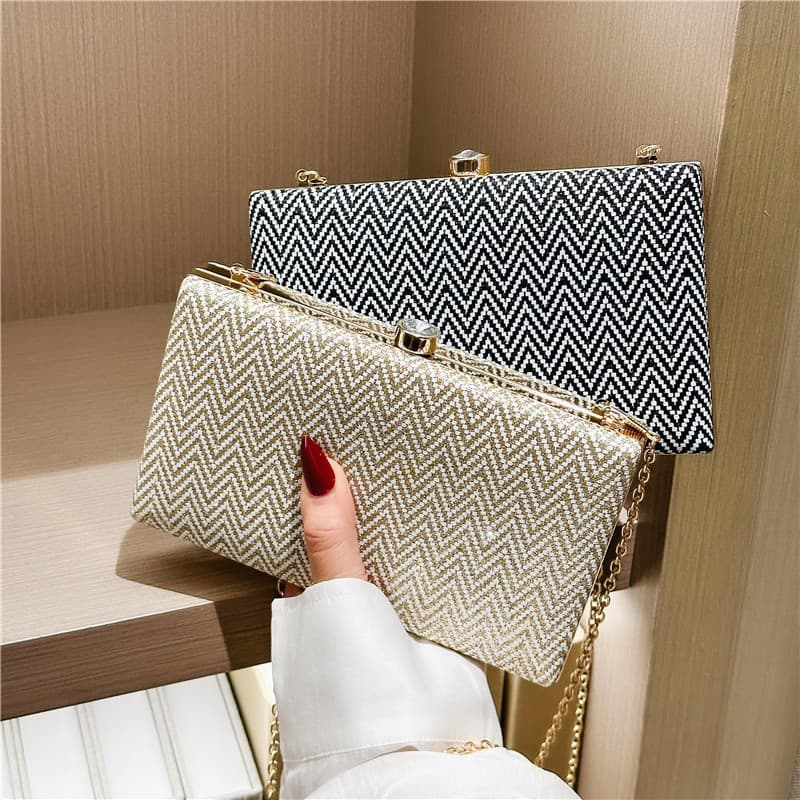 New Cross-Border Acrylic Women's Evening Bag Fishbone Pattern Box Clutch Light Luxury High-End Party Evening Bag