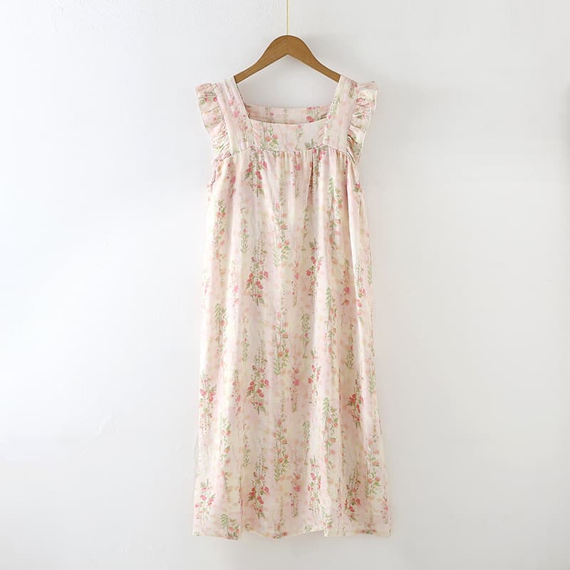 Bamboo Fiber Sleep Dress with Built-in Pads, Thin Summer Camisole Nightgown, Comfortable Breathable, Wearable Outside Casual Sleep Dress
