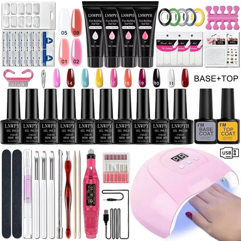 Gel Nail Polish Kit with UV Nail Lamp Electric Nail Drill Soak Off Gel Nail Kit Base Coat