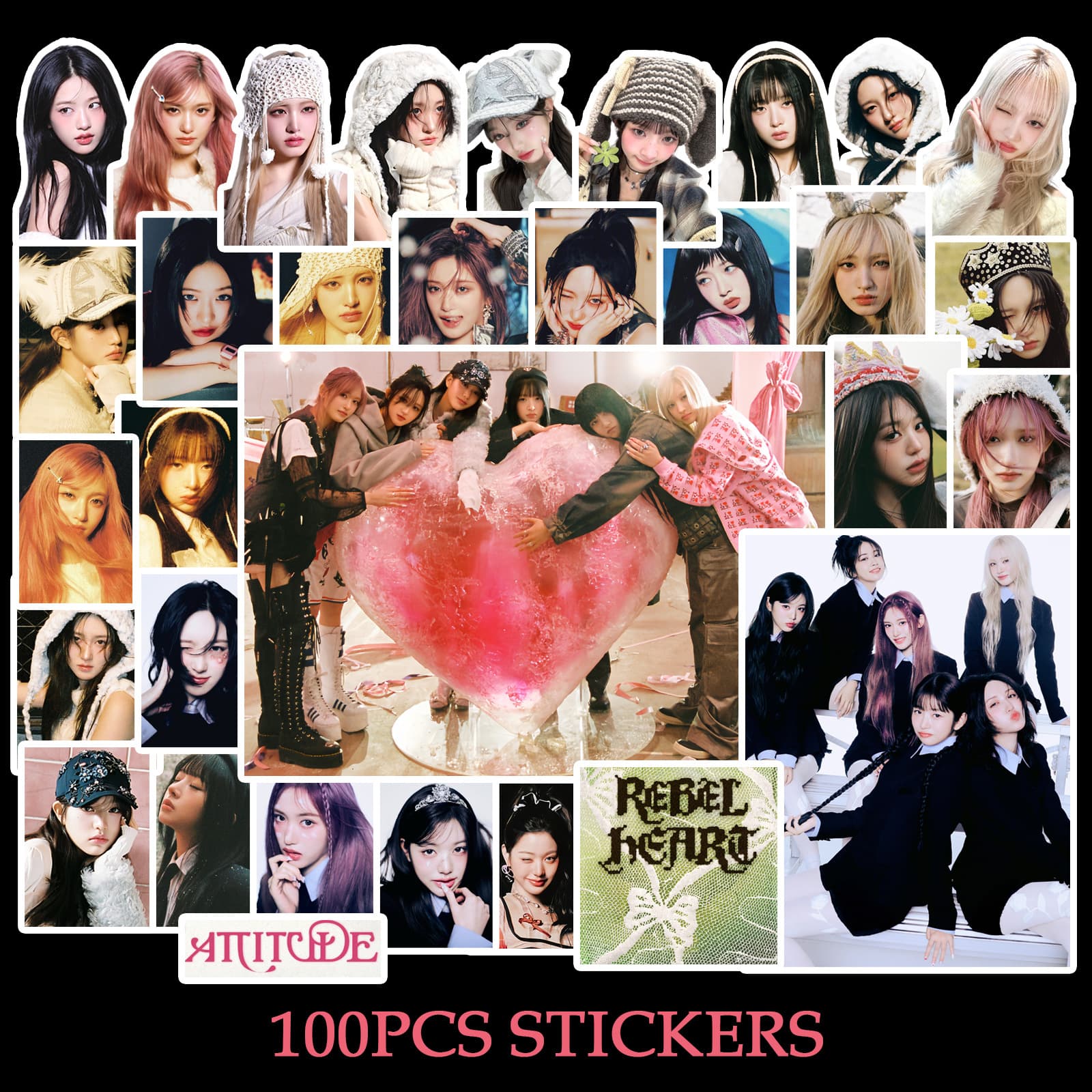 100 in-stock IVE EMPATHY stickers featuring Wonyoung REBEL HEART ATTITUDE