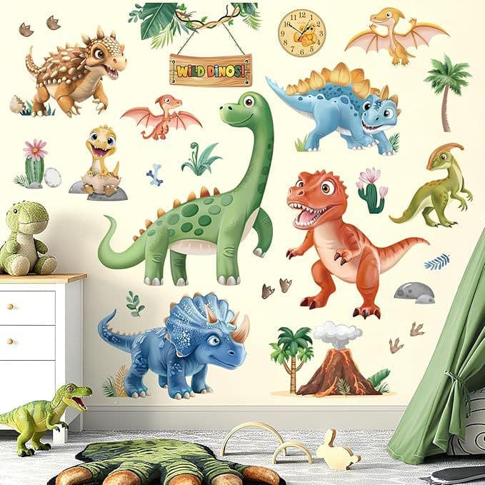 3D Dinosaur Wall Sticker Tropical Animal Dinosaur Volcano Plant Wall Art Sticker Children's Room PVC Poster Sticker