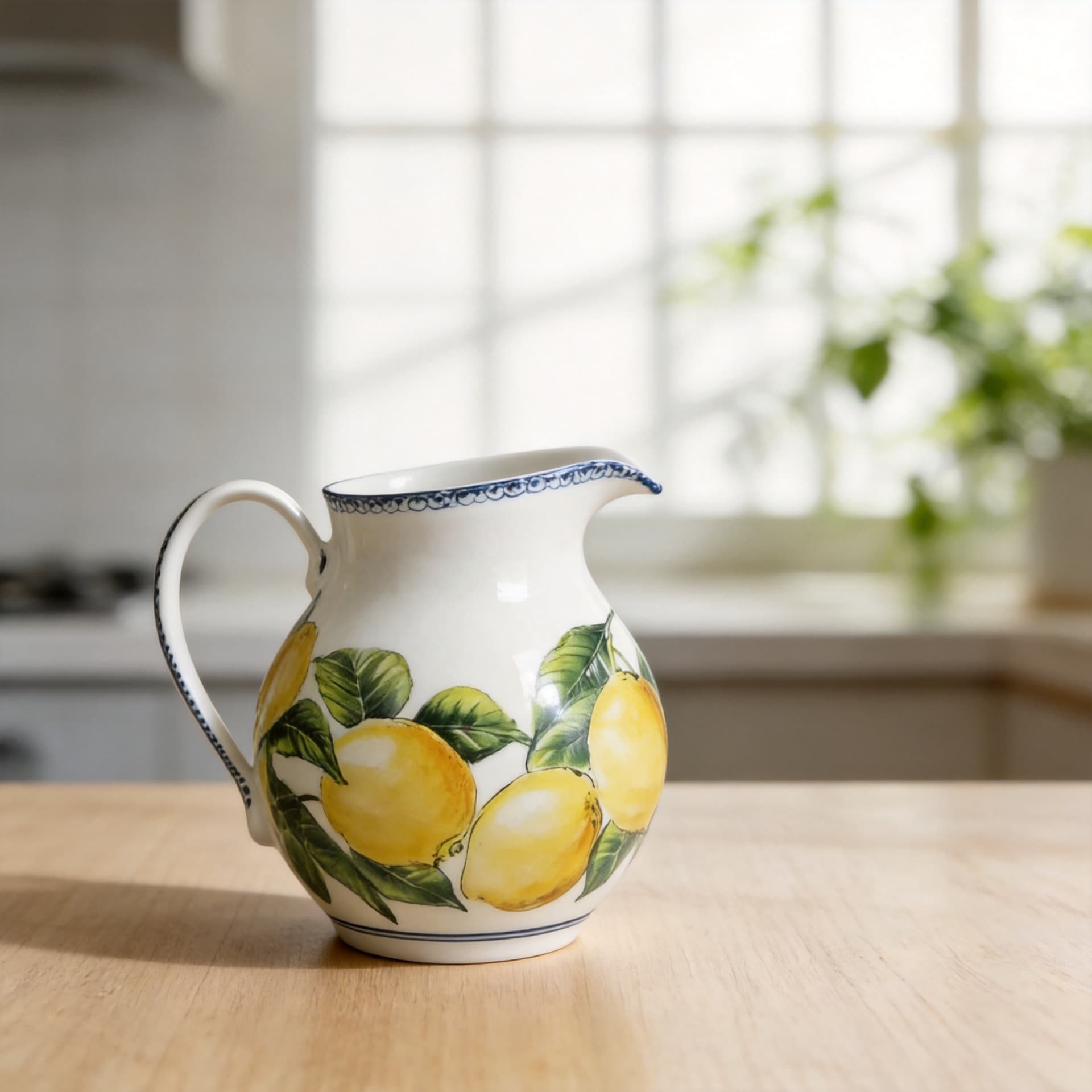 Best-selling Ceramic Cold Water Pitcher with Custom Lemon Decal, Large Capacity Ceramic Juice Pitcher for Beverages