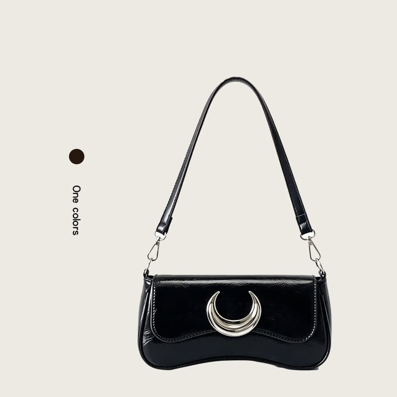 2025 Niche New Women's High-End Moon Lock Buckle Shoulder Bag Black Underarm Fashionable Trendy Crossbody Bag Soft Vintage Style