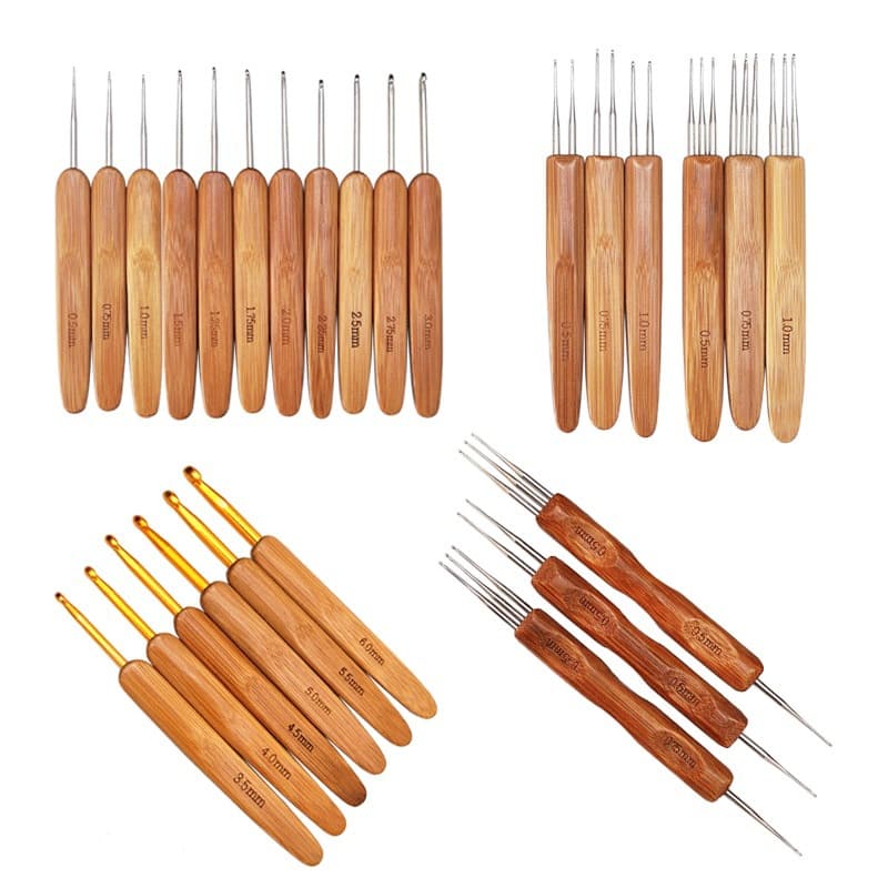 Bamboo Handle Crochet Hook for Dreadlock Extensions, Wholesale Crochet Hooks, Carbonized Bamboo Handle with Iron Hook, Hand Knitting Needle Weaving Tool
