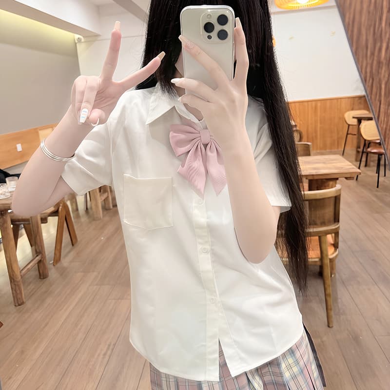 TR fabric, Japanese style, off-white JK shirt, sweet, versatile, loose, long/short sleeve, student school supply shirt, women's college style.
