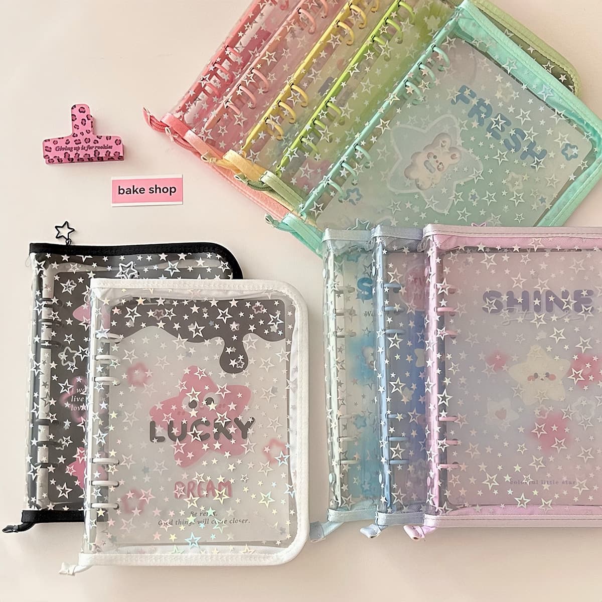 Star 6-Ring PVC Loose-Leaf A5 Zipper-Edged Journal, Photo Album, Idol Card Collection for Fan Storage