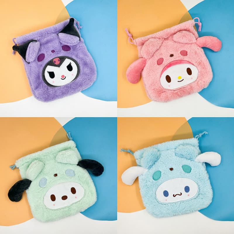 Japanese Style Plush Cute Coin Purse Drawstring Pouch Portable Sanitary Pad Storage Bag JK Accessory Minimalist Small Crossbody Bag