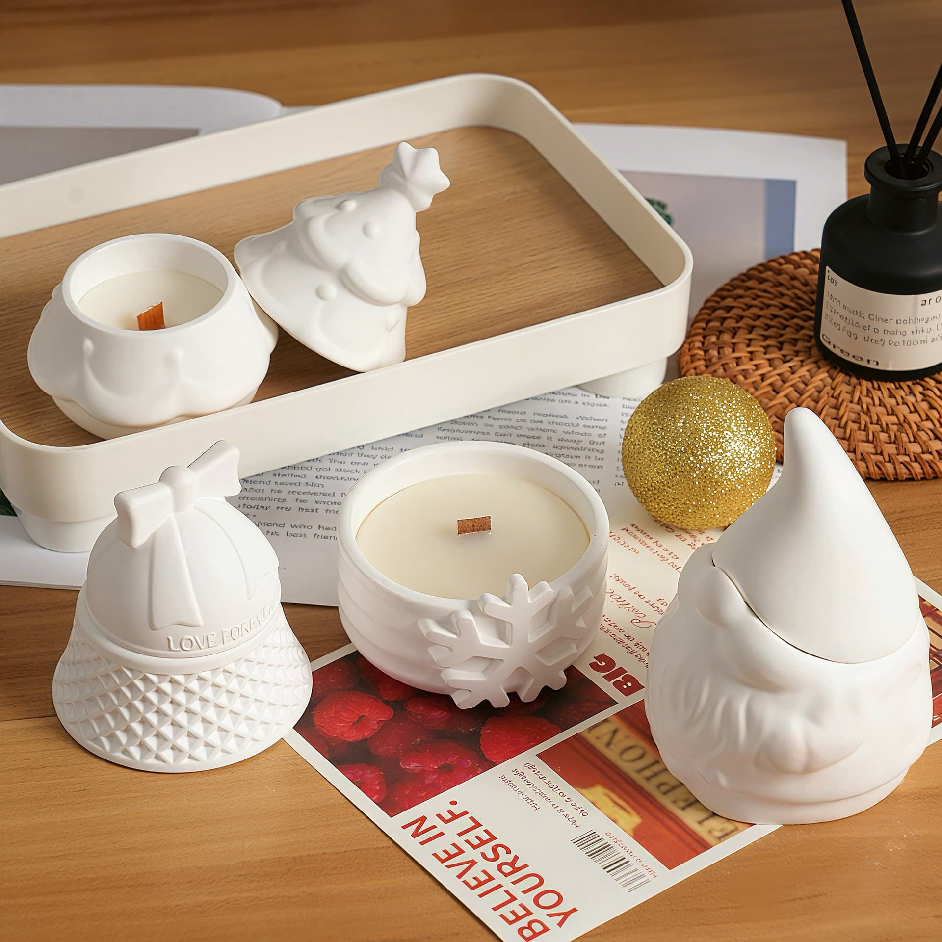 Christmas Hot-Selling Plaster Scented Candle Christmas Tree Snowman Bell Shape Car and Home Decoration Factory Direct