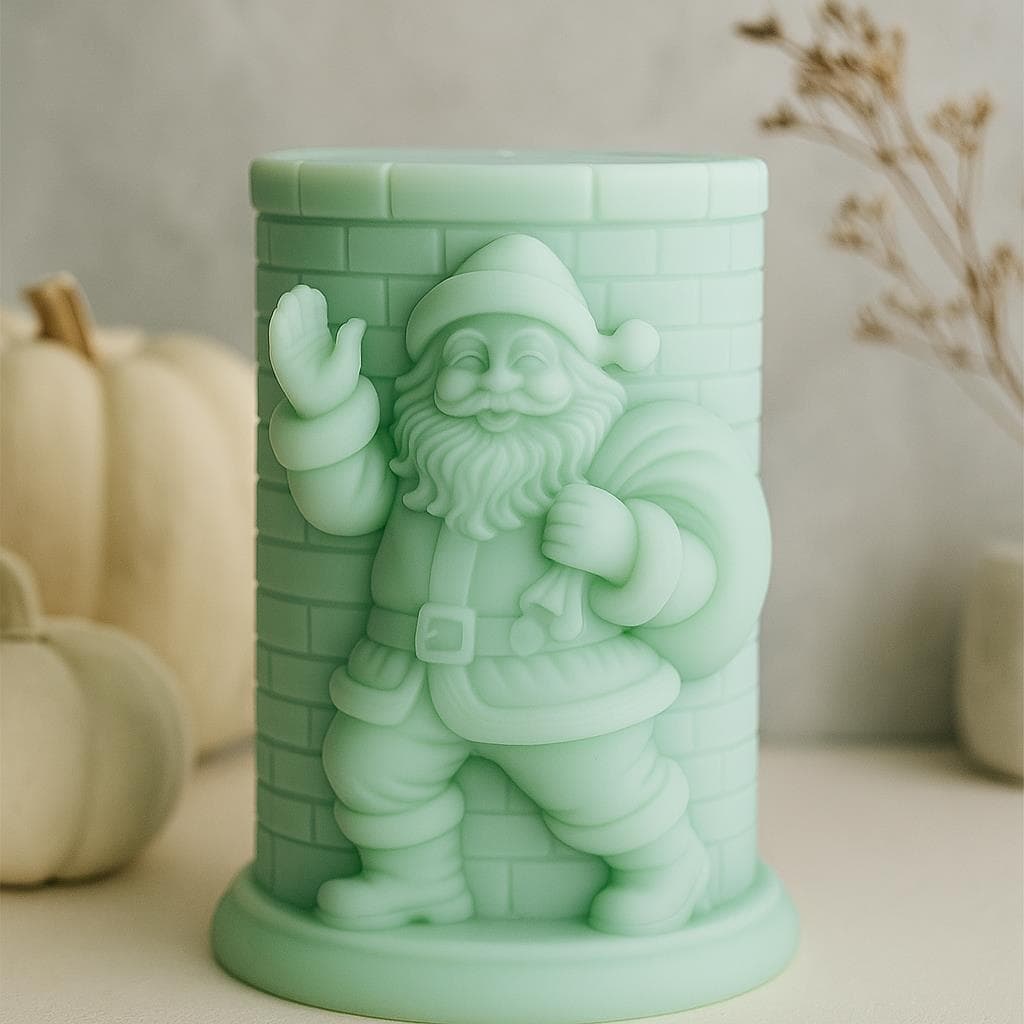 Santa Claus Relief Cylindrical Candle Mold DIY Christmas Decoration Plaster Pillar Ornament