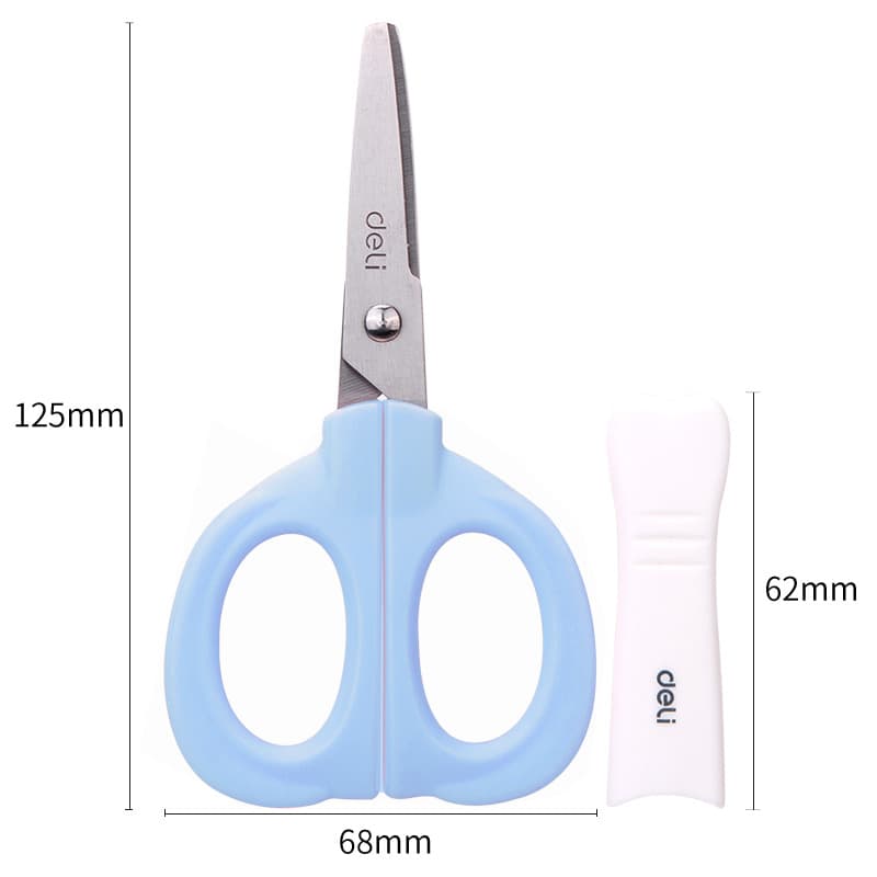 Deli 6070 Scissors Creative Cute Elephant Nose Children Student with Protective Cover Round Head Rounded Corner Handmade Paper Cutting Small