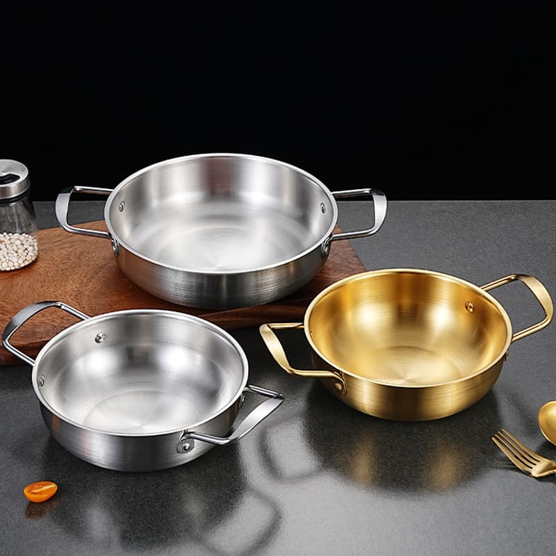 Korean Ramen Pot Stainless Steel Seafood Pot Gold Small Hot Pot Double Ear Flat Bottom Noodle Pot Soup Pot Cooking Pot Home Use