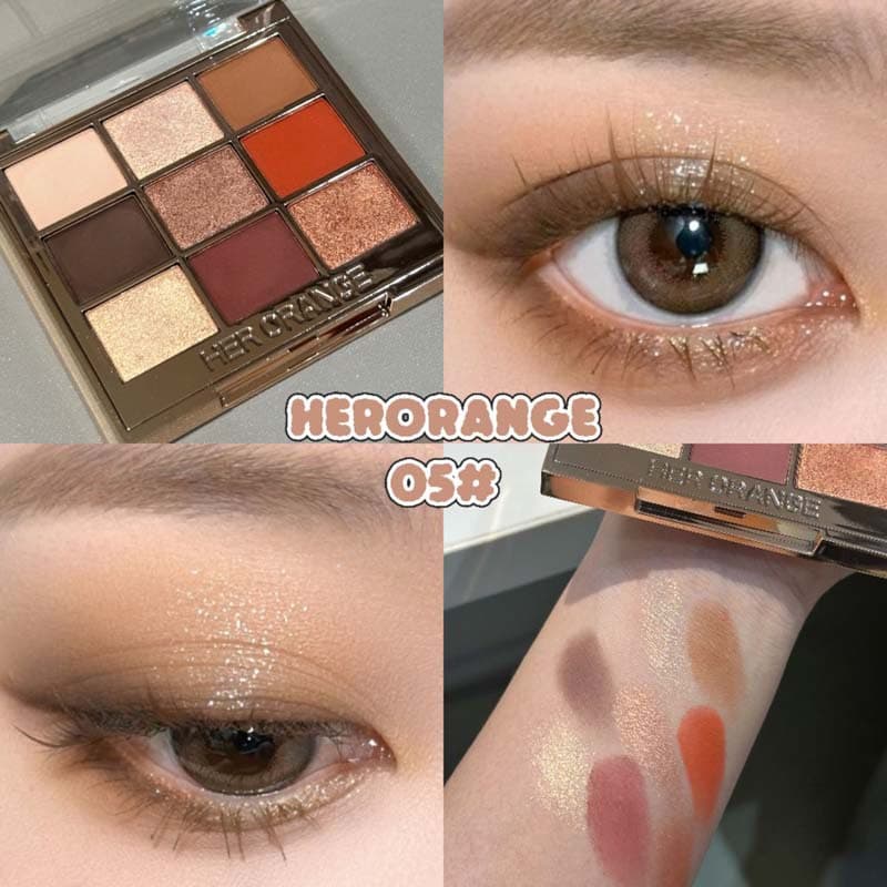 HERORANGE Luxurious Nine-Color Eyeshadow Palette Shimmer Matte Fine Glitter Long-Lasting Highly Pigmented Low Fallout All-in-One Eyeshadow
