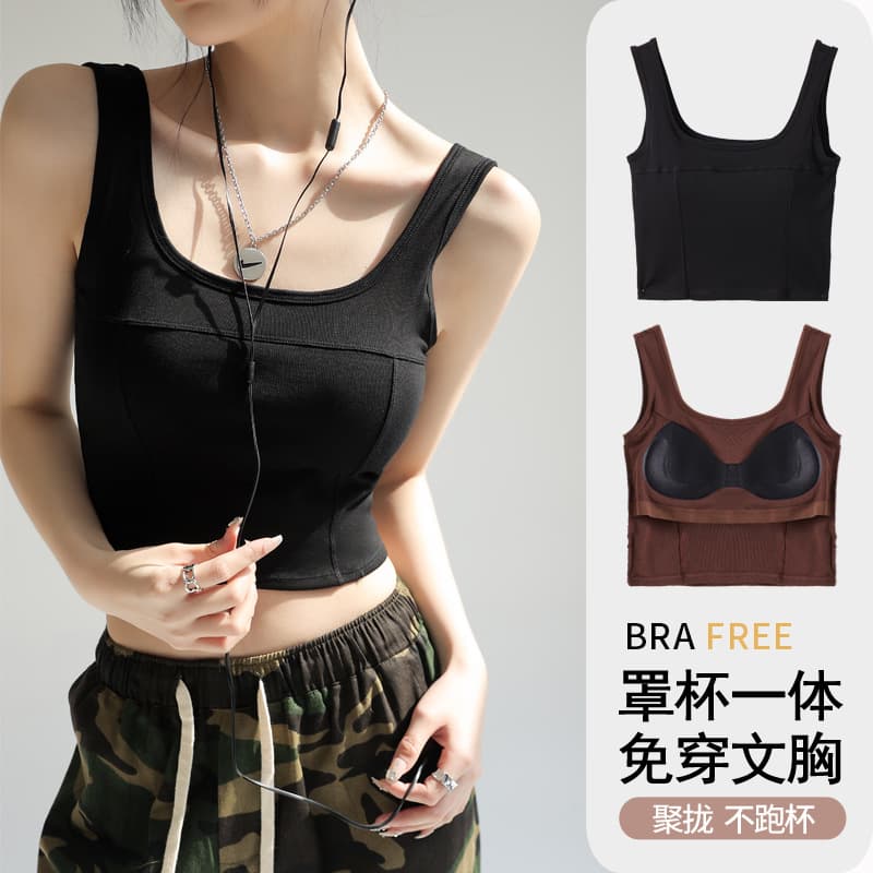 Basic Cotton Tank Top Strapless Bralette Women's Inner Wear with Chest Pad Solid Color Top For Outer Wear Sleeveless
