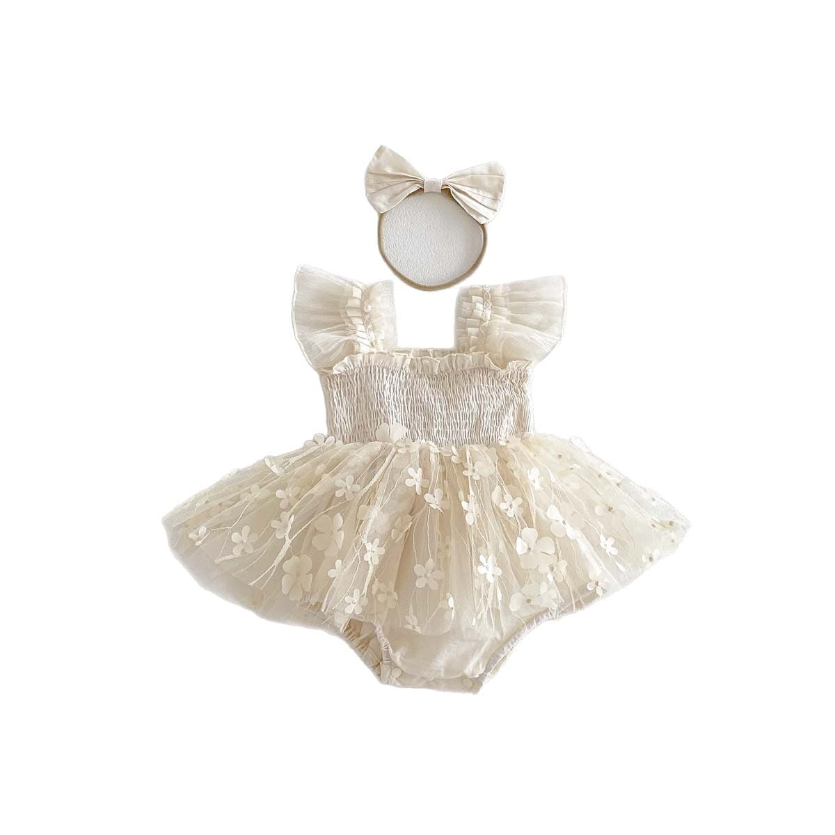 2026 Summer New Sleeveless Bodysuit Dress Baby Girl Sweet Floral Tulle Princess Dress Infant Full Month Outfit